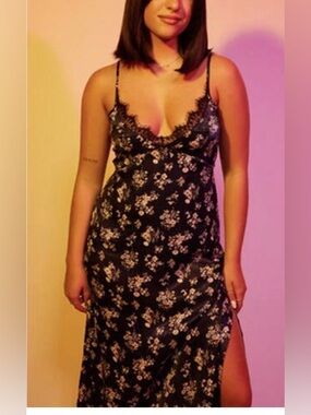 KENZIE & FRANCESCA'S  LACE TRIM FLORAL DRESS SPAGHETTI STRAPS  FAIRY GOTH SZ SM